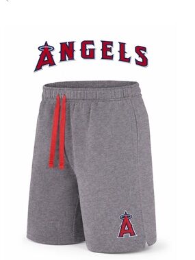 Men's Official Licensed MLB Anaheim Angels Heather Gray Iconic Logo Shorts Small